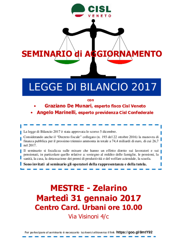 Invito al Seminario sulla Legge di Bilancio 2017