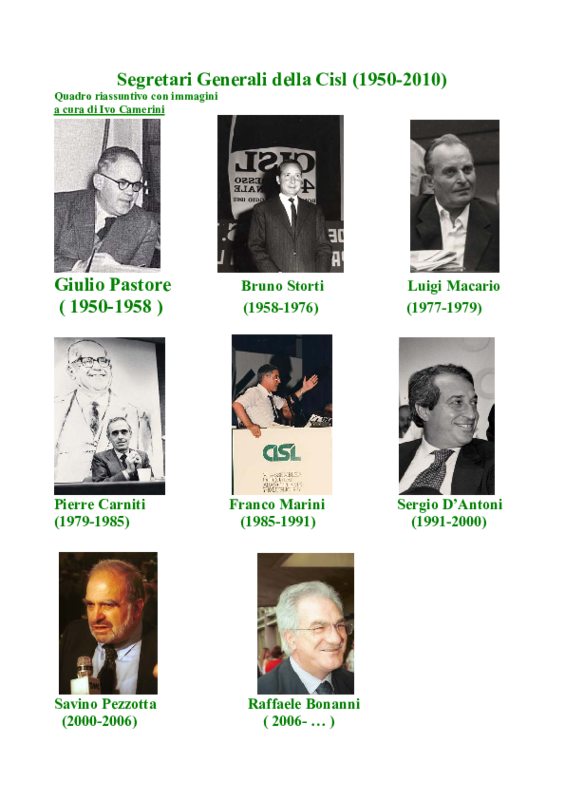CISL - SEGRETARI GENERALI E AGGIUNTI (1950-2010)