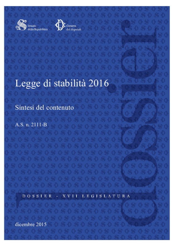 Parlamento - Dossier Legge Stabilità 2016