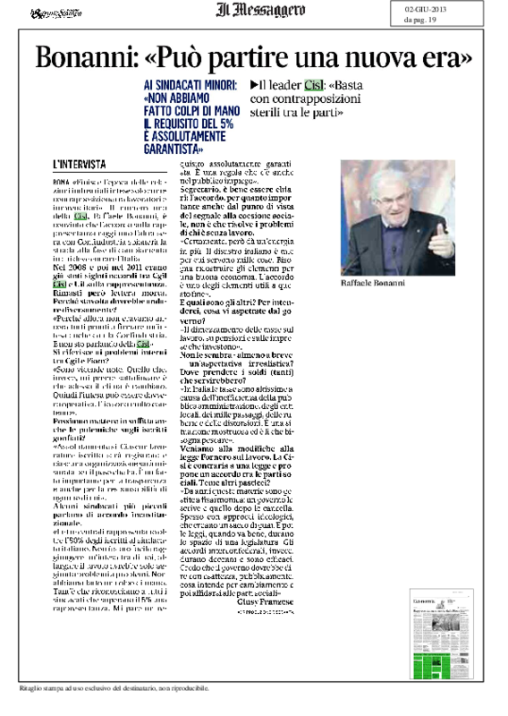 Bonanni Articolo de "il Messaggero" 020613
