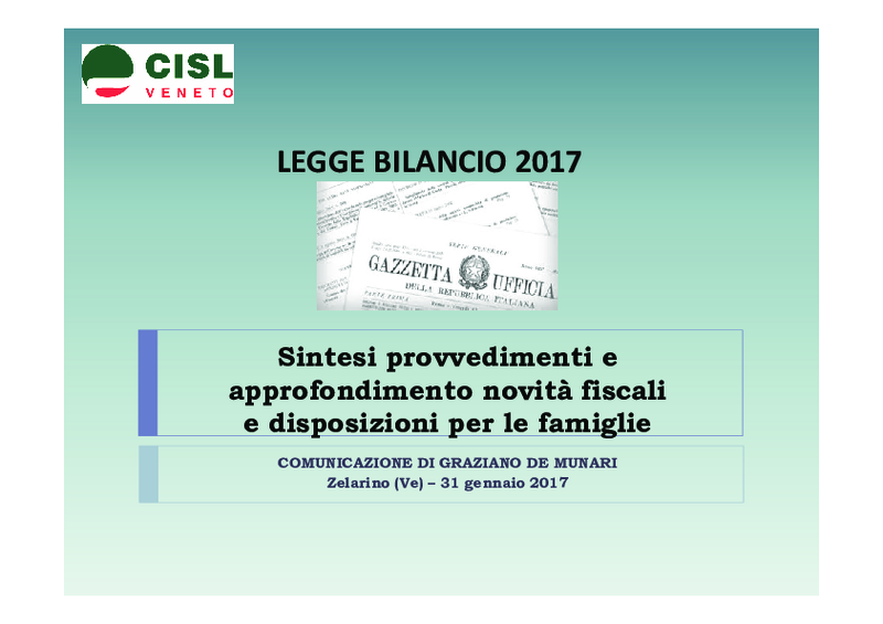 LeggeBilancio2017_Novità Fiscali&AgevolazioniFamiglia