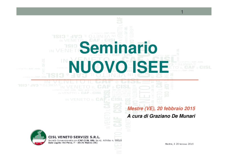 Seminario ISEE - Il nuovo ISEE - Graziano De Munari