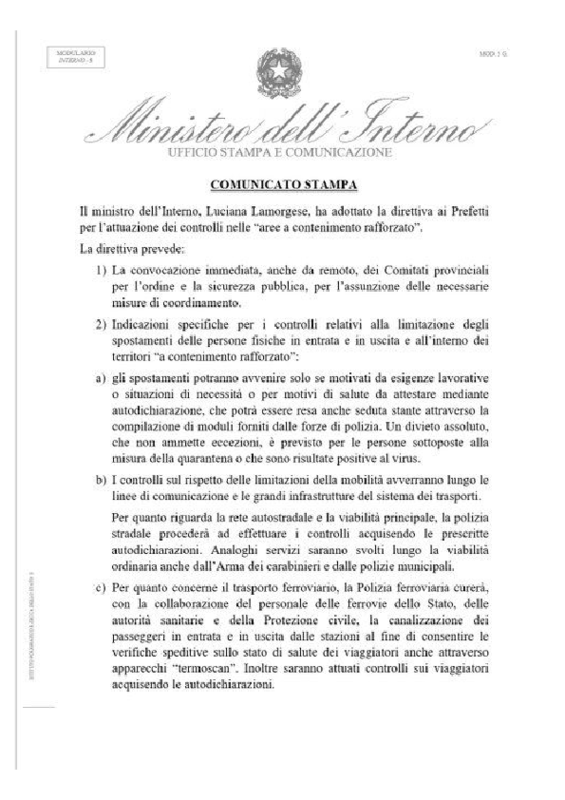 Ministero Interno_COMUNICATO STAMPA 8.3.2020