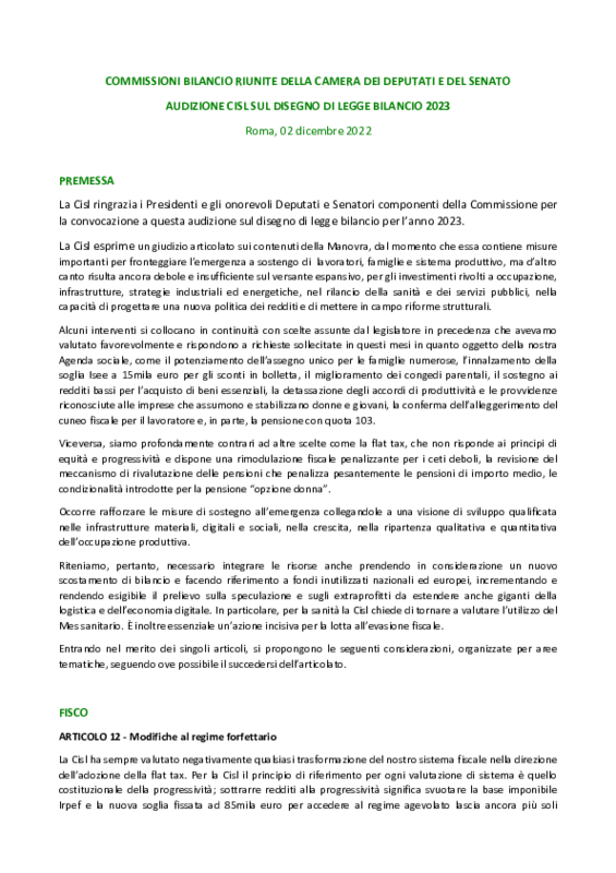 Audizione Cisl 