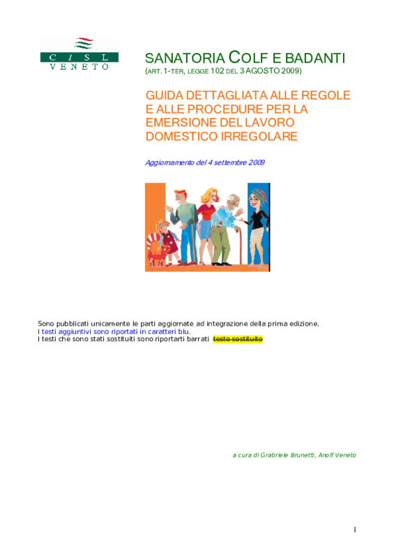 Guida dettagliata alla sanatoria, aggiornamento del 4-1-2009. Cisl Veneto