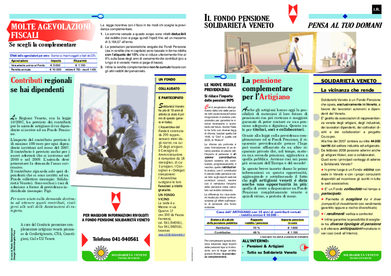 Pensa al tuo domani, depliant per gli artigiani veneti 2008