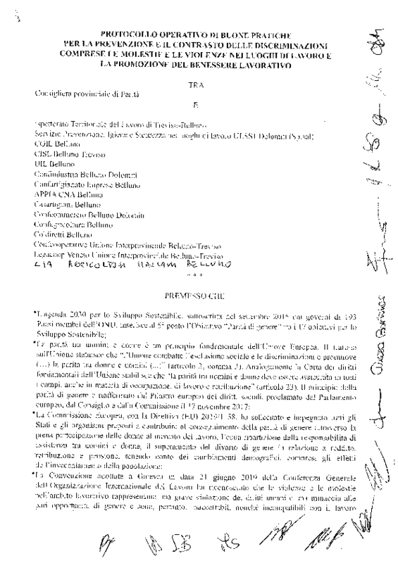 Protocollo operativo di buone pratiche per la prevenzione e il contrasto delle discriminazioni comprese le molestie e le violenze nei luoghi di lav...