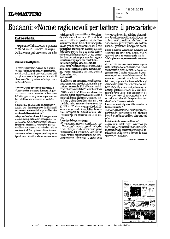 Il Mattino del 16-3-2012. Intervista Bonanni