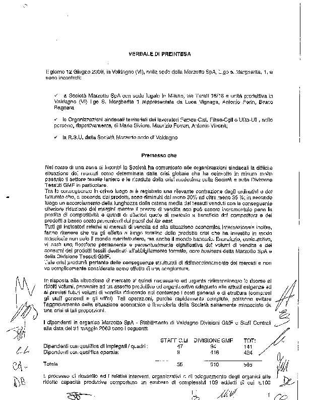 Testo preintesa Marzotto