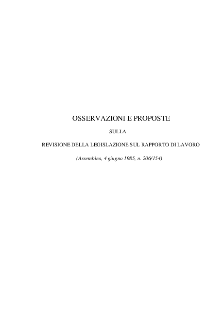 CNEL- Assemblea. documento Revisione della legislazione sul rapporto di lavoro. 4 giugno 2005