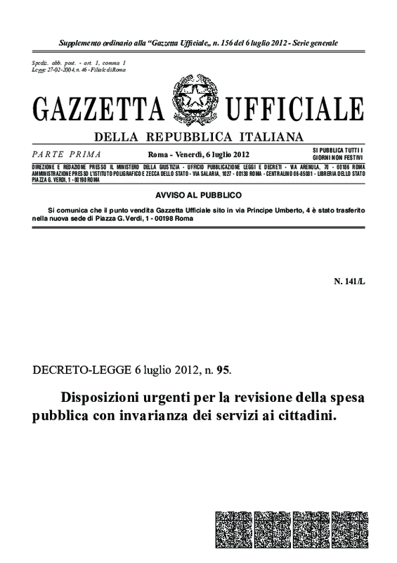 Decreto legge 95 del 6 luglio2012_disposizioni urgenti revisione spesa pubblica