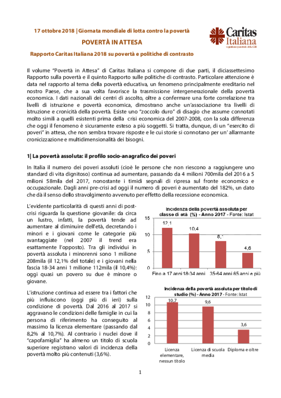 Sintesi Rapporto Caritas 2018