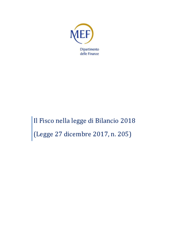 Legge di Bilancio 2018_Scheda MEF