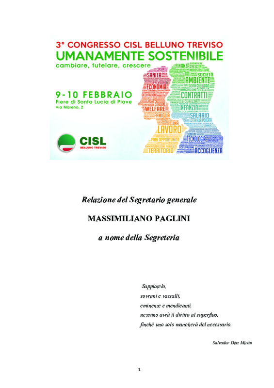 Relazione Congressuale Cisl Belluno Treviso