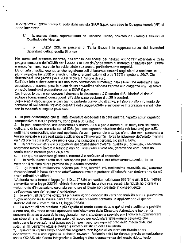 Testo accordo Conceria SIRP S.p.A