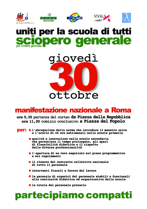 volantino sciopero scuola statale del 30 ottobre - Sindacati Scuola