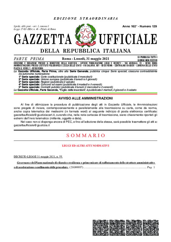 DL 31 maggio 2021 n. 77