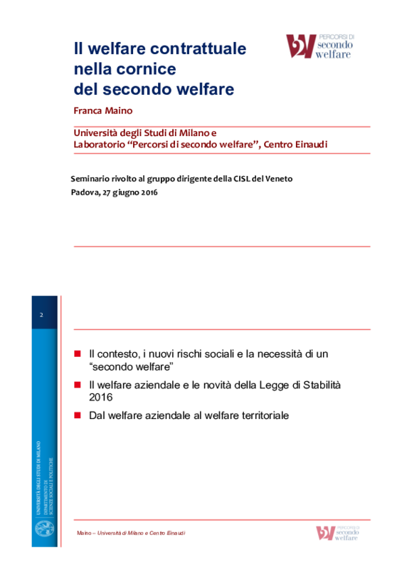 Franca Maino - Welfare contrattuale - seminario Cisl Veneto 26-6-2016