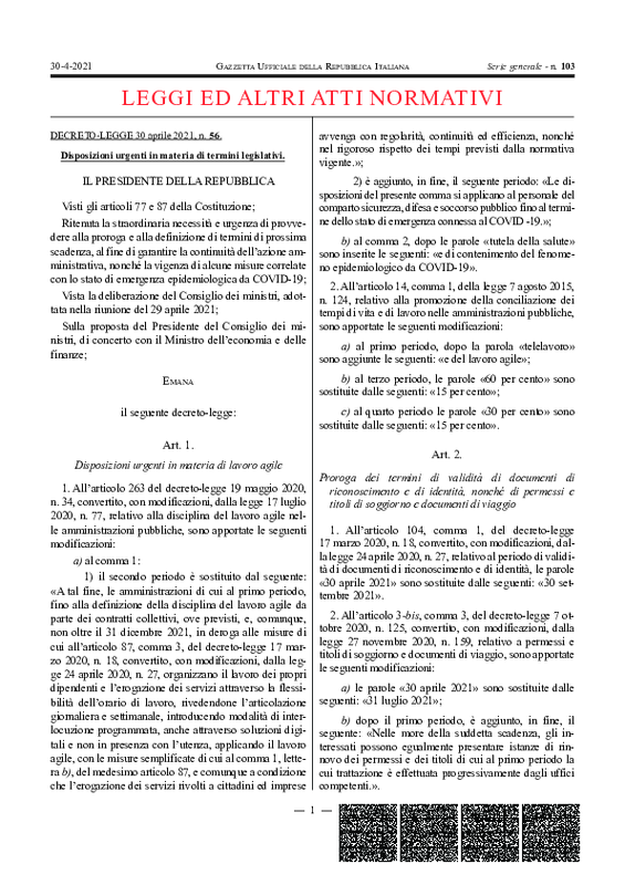 D.L. 30 aprile 2021, n. 56