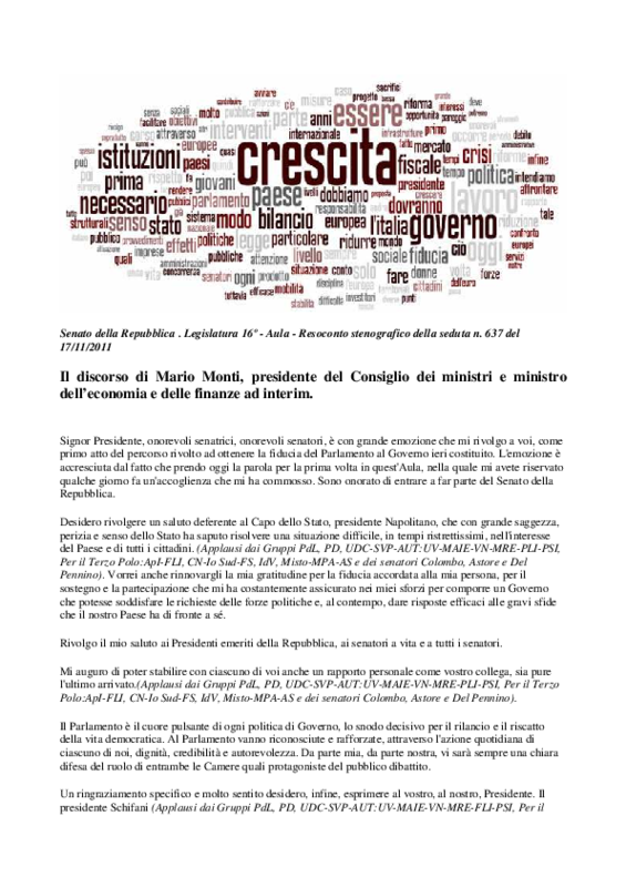  Resoconto stenografico del discorso di Monti al Senato