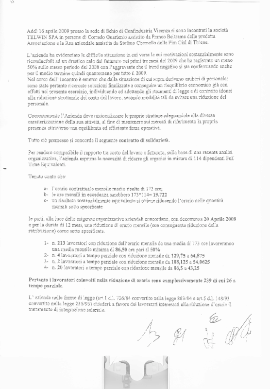 Testo accordo Telwin spa