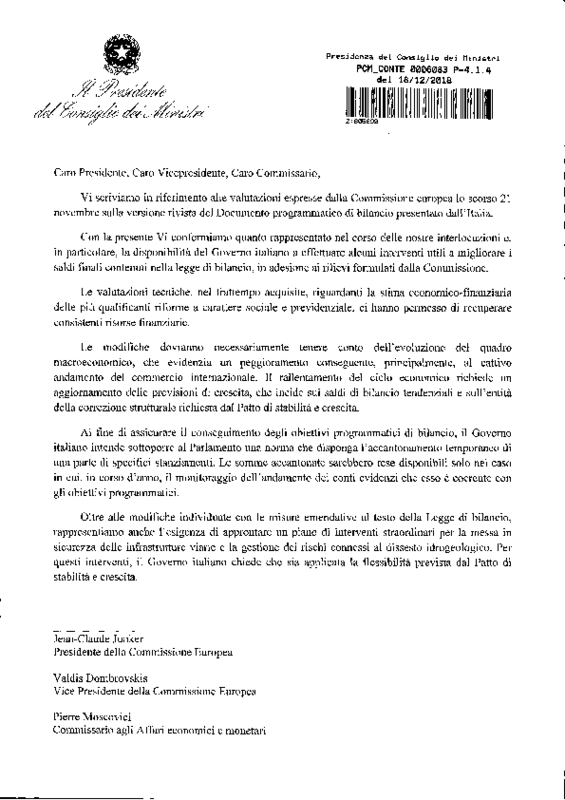 Bilancio 2019_Lettera Conte a UE_18-12-2019