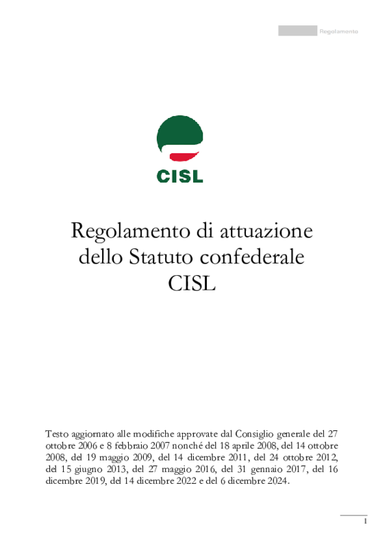 Regolamento CISL Confederale