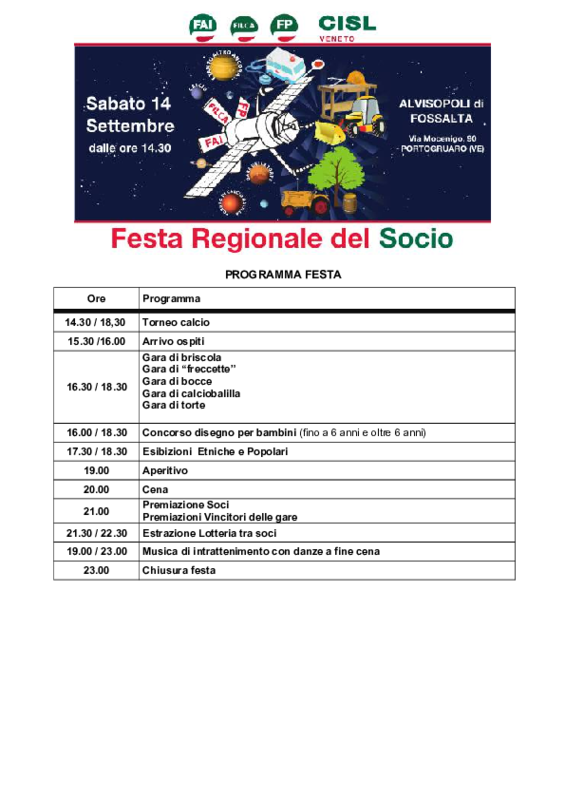 Programma Festa del Socio