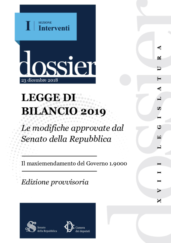 Bilancio 2019_Dossier emendamenti Senato_ 23 -12-2018