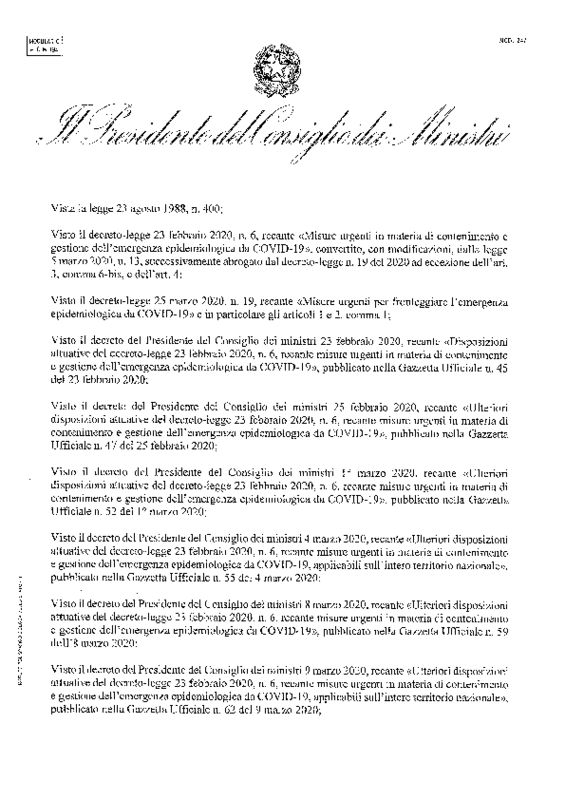 DPCM e allegato del 26 aprile 2020