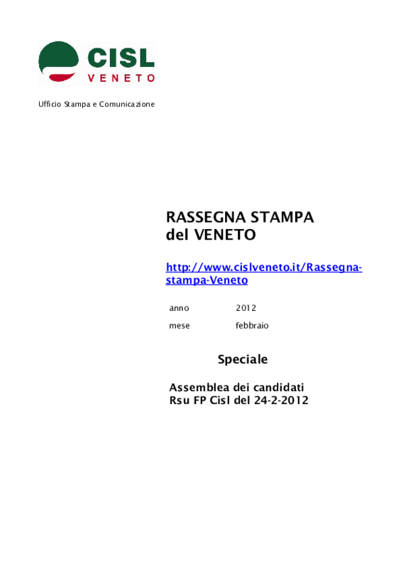 Assemblea candidati RSU FP Cisl Veneto. Rassegna Stampa