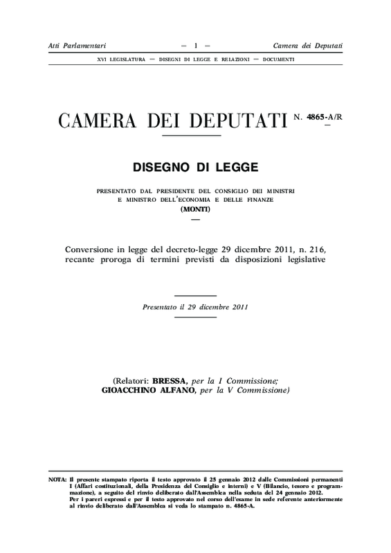 Il testo del Decreto milleproroghe approvato dalla Camera dei Deputati