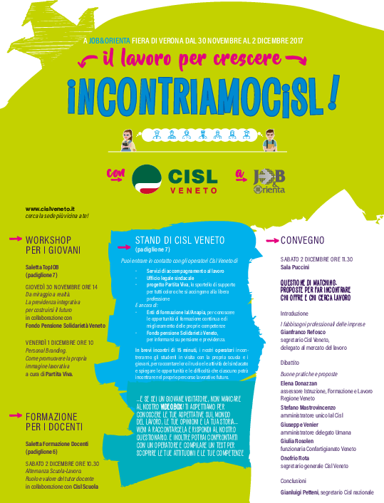 Programma iniziative Cisl a Job&Orienta