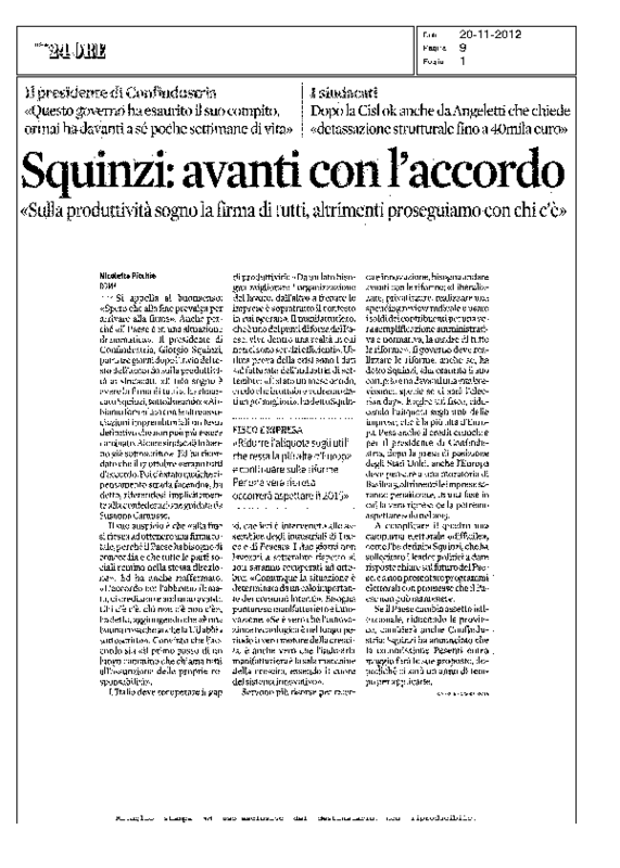 Produttività Squinzi il Sole24Ore 20 novembre 2012