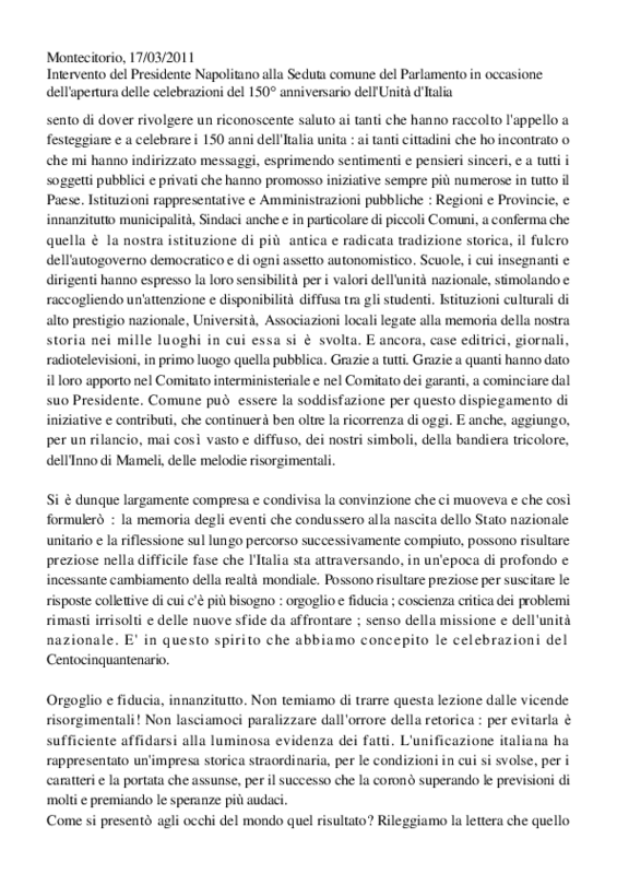 Il discorso del Presidente Repubblica