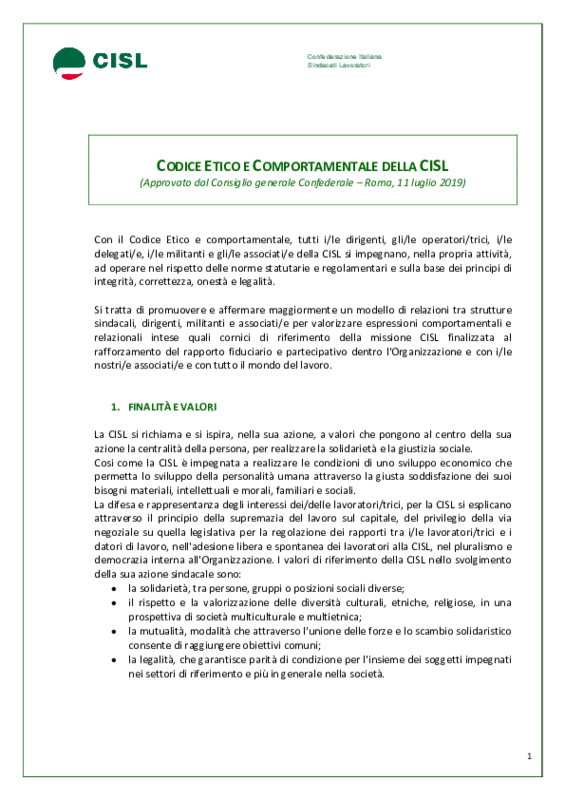 Codice Etico CISL
