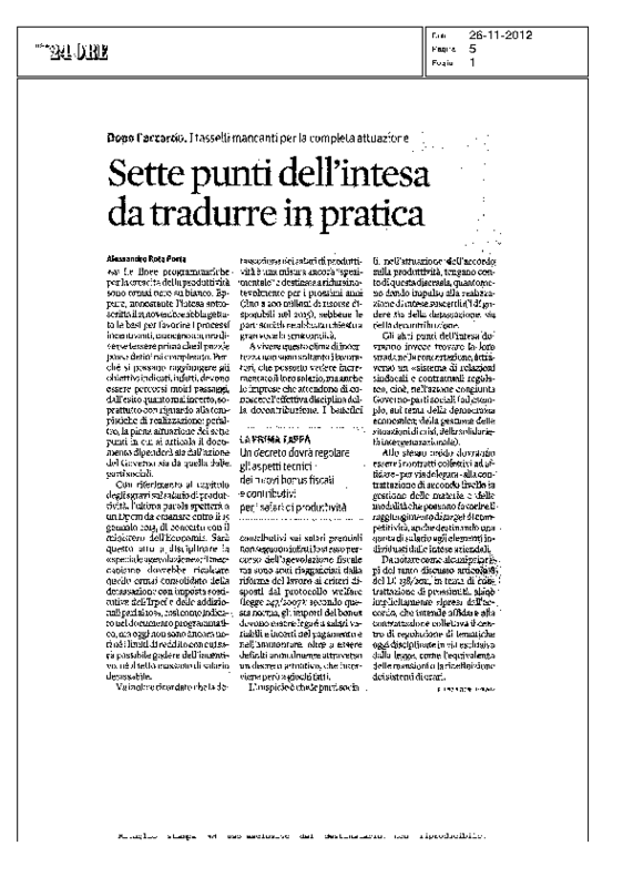 Produttvità il Sole24Ore 26 novembre 2012