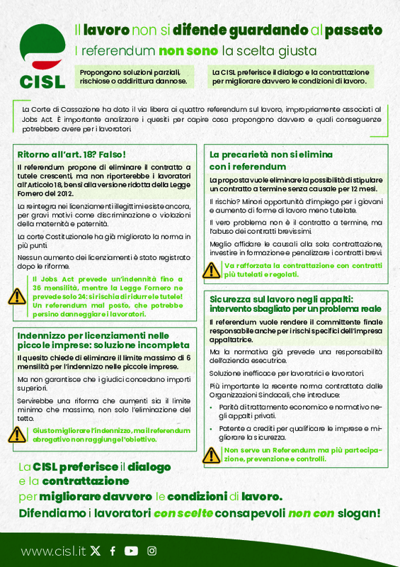 volantino informativo Cisl nazionale_quattro referendum lavoro 8-9 giugno