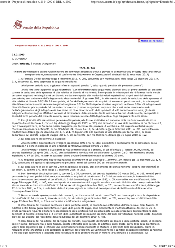 Ddl Bilancio 2018_ emendamento pensioni_ Governo 23-11-2017