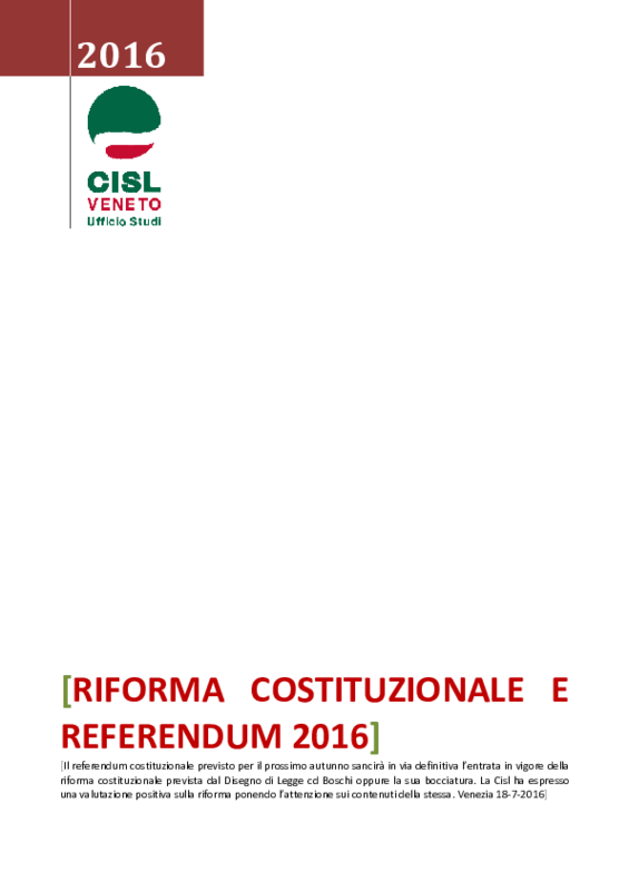 Riforma Costituzionale e referendum 2016 - Cisl Veneto