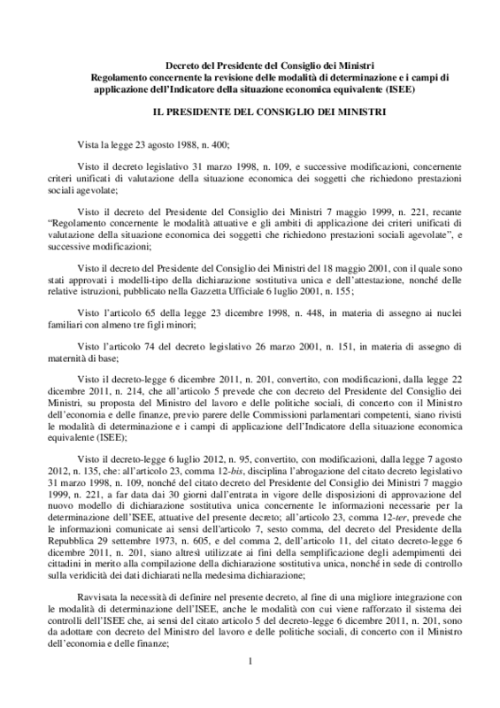 DPCM - Regolamento ISEE