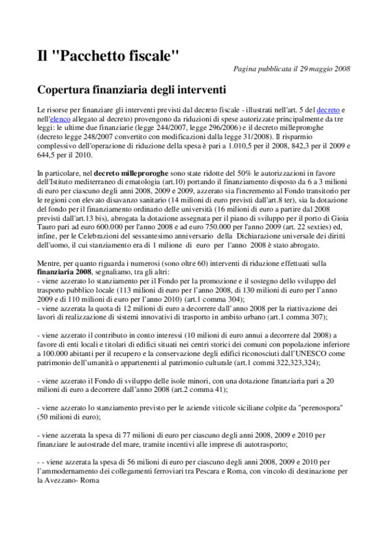Il pacchetto fiscale: nota del governo relativa al Decreto legge 93/2008 [PDF 21KB]