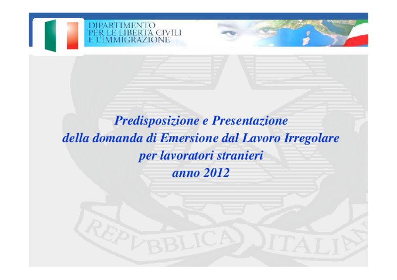 Sanatoria 2012_ Presentazione domanda_slides - Ministero dell'Interno. Settembre 2012