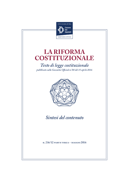 Riforma Costituzionale - Cd Deputati - Sintesi maggio 2016