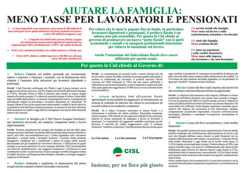 Le proposte della Cisl