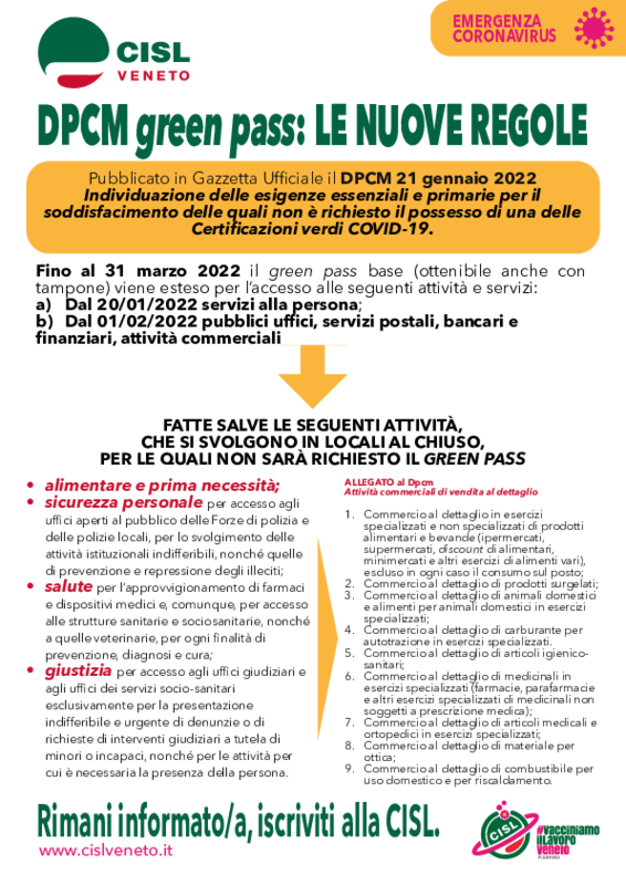 Dpcm green pass 21 gennaio 2022