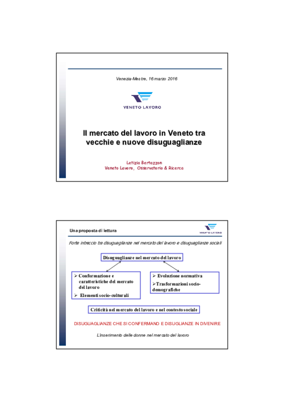 L. Bertazzon -  Diseguaglianze nel lavoro veneto - slide - Veneto Lavoro