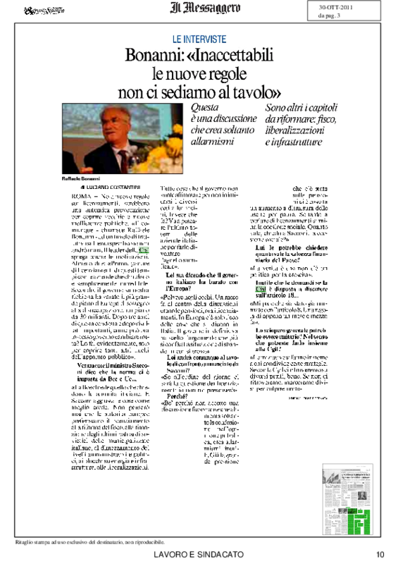 Il Messaggero del 30-10-2011, intervista Bonanni