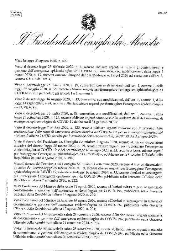 DPCM 13 ottobre 2020