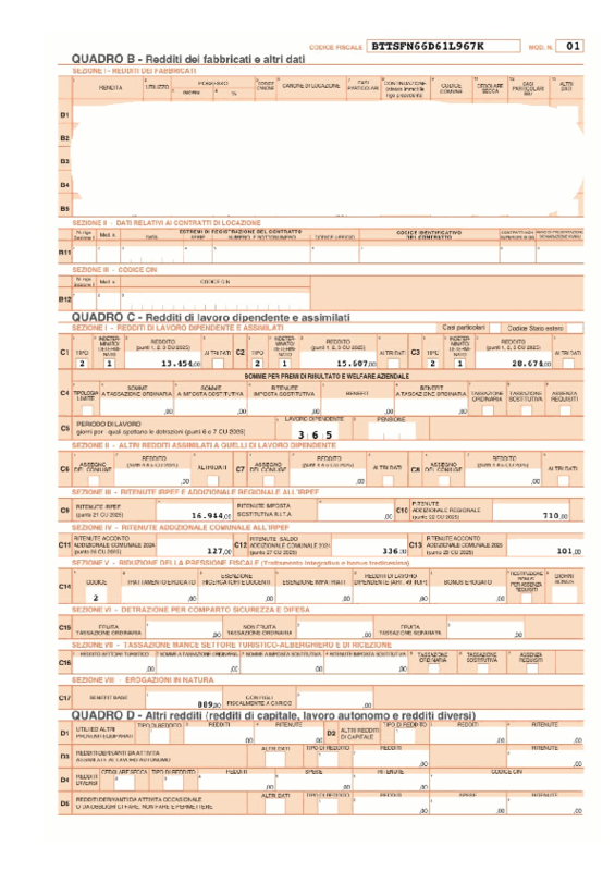 730 Quadro C - Dichiarazione Redditi 2025 Stefania Botton 